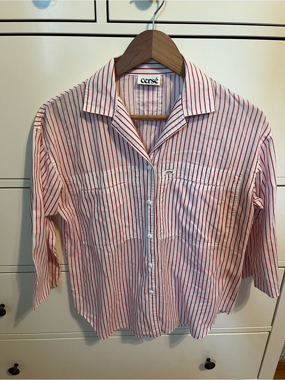 Cersé Red Stripe Button-Up Top